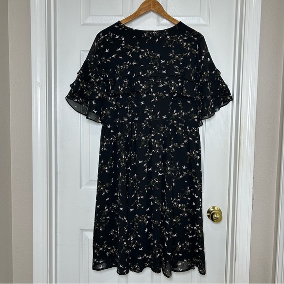 Torrid Black Floral Birds Print Chiffon Ruffled Wrap Versatile  Dress 2/2X/18-20 - Picture 6 of 16